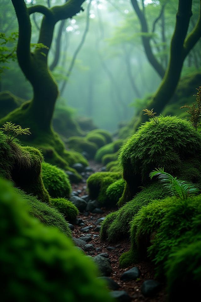 鹿児島県屋久島の苔むした神秘的な森