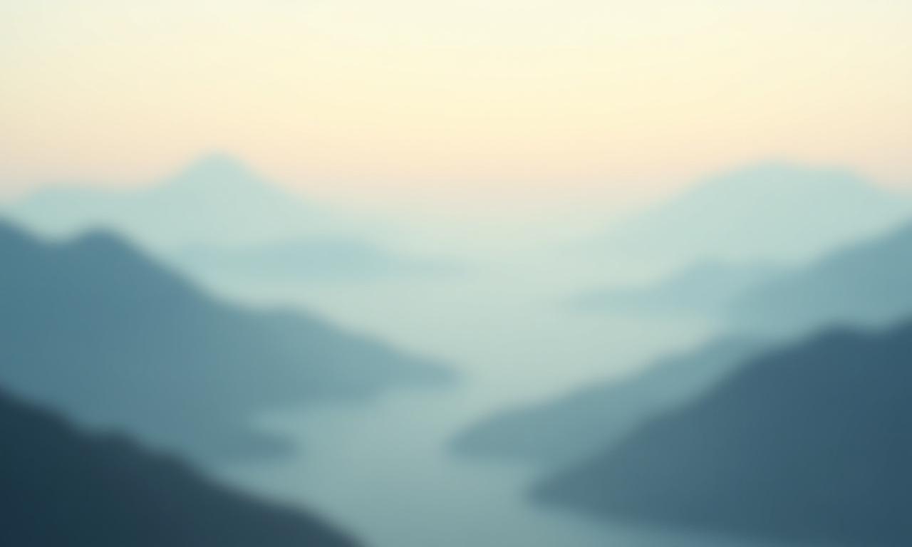 日本の壮大な山々を背景にした霧がかかった広大な風景、静けさと壮大さを表現。
