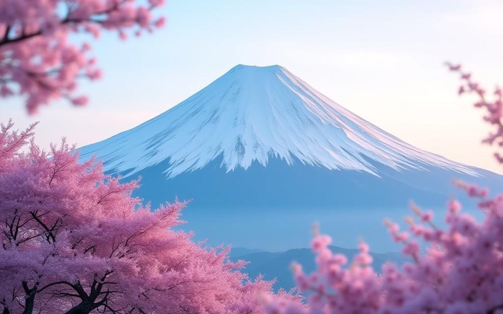 雪をいただく富士山と桜の風景ワークショップ